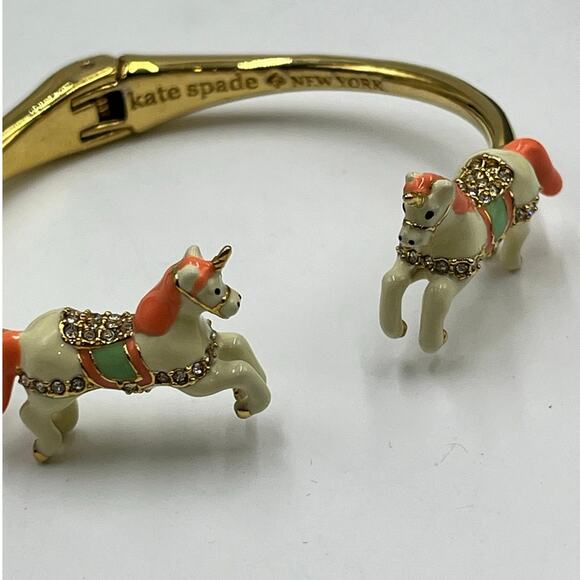 Kate Spade Carousel Horse Carnival Nights Unicorn Open Cuff Bracelet Gold Pink - Picture 7 of 8